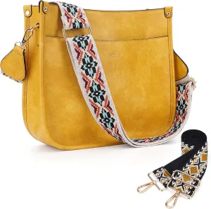 HKCLUF Crossbody Bags for Women Trendy Vegan Leather Hobo Handbags With 2PCS Adjustable Guitar Strap Shoulder Bucket Bags