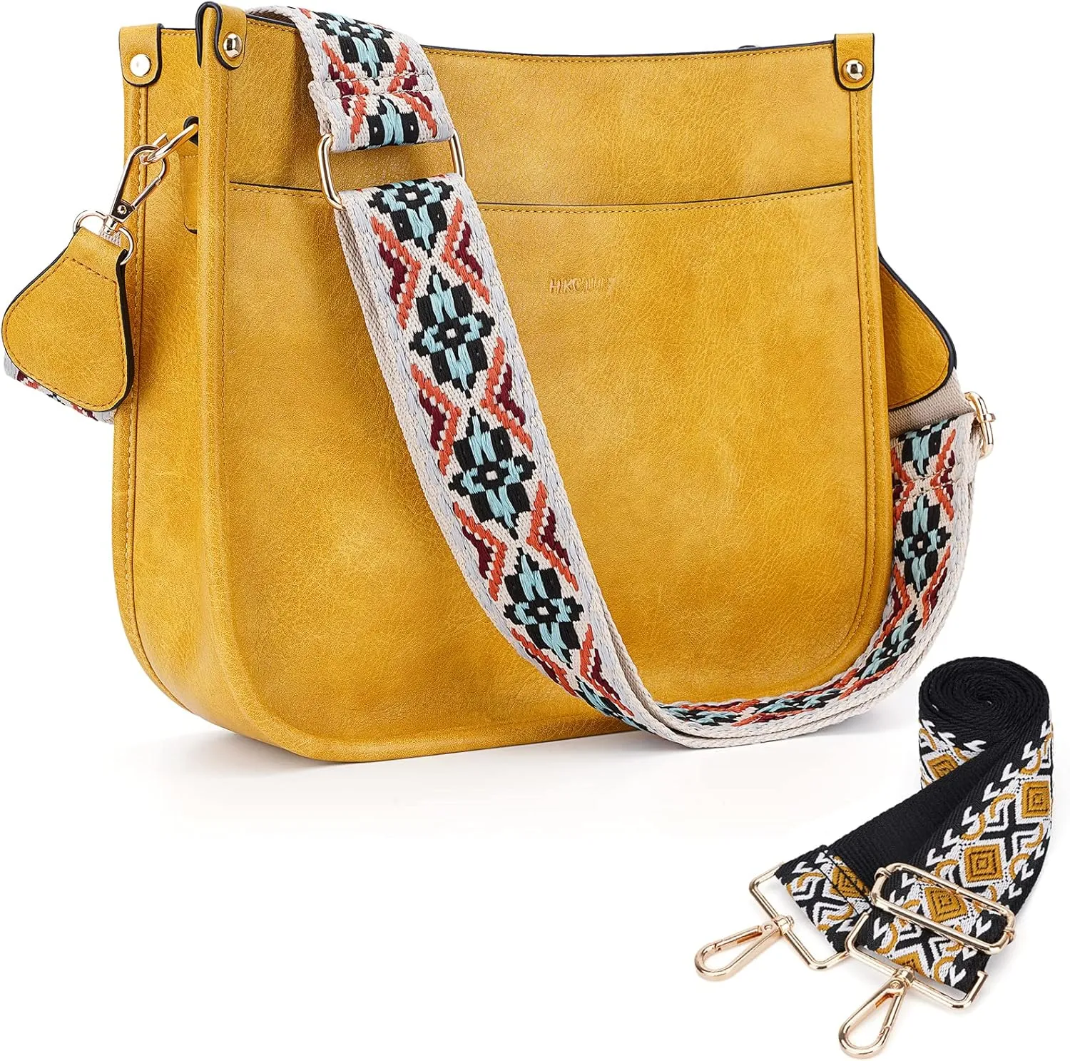 HKCLUF Crossbody Bags for Women Trendy Vegan Leather Hobo Handbags With 2PCS Adjustable Guitar Strap Shoulder Bucket Bags
