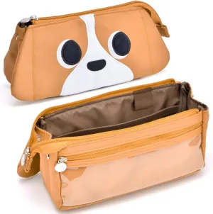 Hongdian Large Capacity Pencil Case Tan Color, 3D Dog Pen Bags Stationery Pencil Pouch Organizer and Cosmetic Bag for Office College School