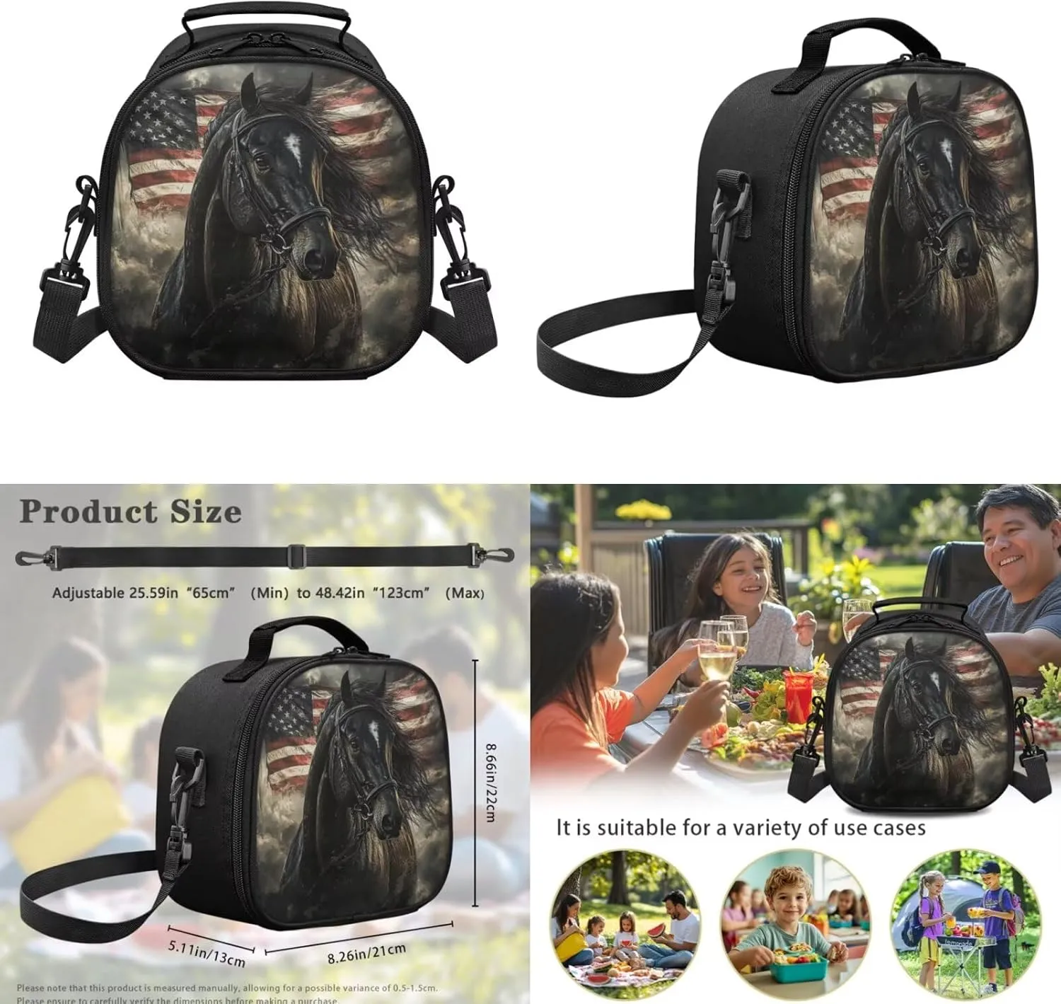 Horse School Back Pack for Kids with Lunch Box and Pencil Case Lightweight Sturdy Backpack with Side Pockets 3PCS Bookbag Set for Back to School