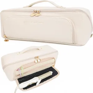 Hot Hair Tools Travel Bag with Heat Resistant Silicone Mat, Women Travel Essentials Organizer Case for Straighteners, Curling Irons, Hot Air Brushes, Hair Dryer Storage Bags 2 in 1 (White)