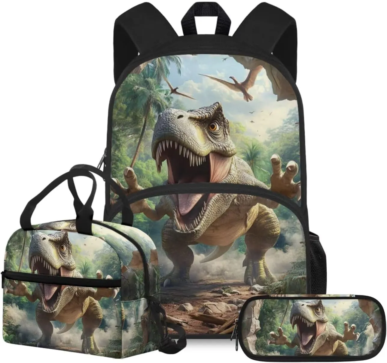 HUGS IDEA 3D Dinosaur Backpack for Toddler Boys 3-5 Large Capacity Kids School Bag 3-in-1 Bookbag Set with Lunch Box Pencil Case Lightweight Elementary Schoolbag Kids Travel Daypack
