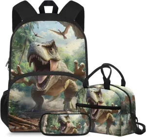 HUGS IDEA 3D Dinosaur Backpack for Toddler Boys 3-5 Large Capacity Kids School Bag 3-in-1 Bookbag Set with Lunch Box Pencil Case Lightweight Elementary Schoolbag Kids Travel Daypack