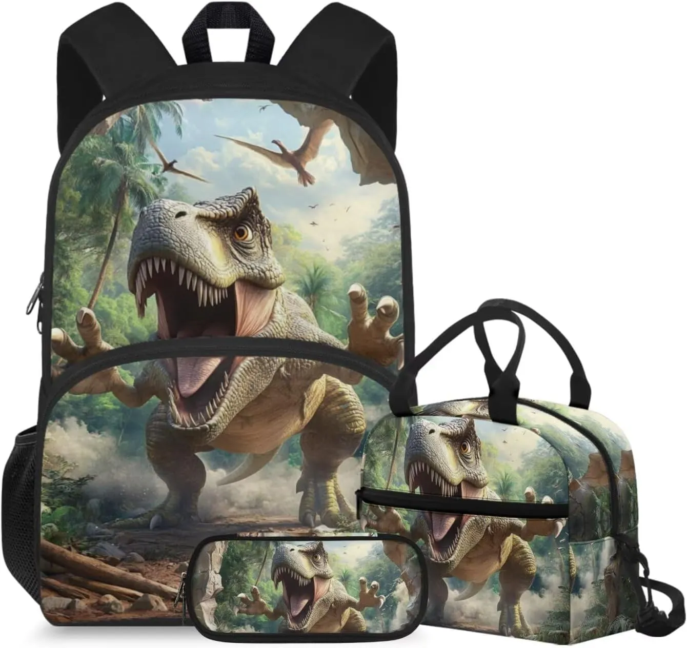 HUGS IDEA 3D Dinosaur Backpack for Toddler Boys 3-5 Large Capacity Kids School Bag 3-in-1 Bookbag Set with Lunch Box Pencil Case Lightweight Elementary Schoolbag Kids Travel Daypack