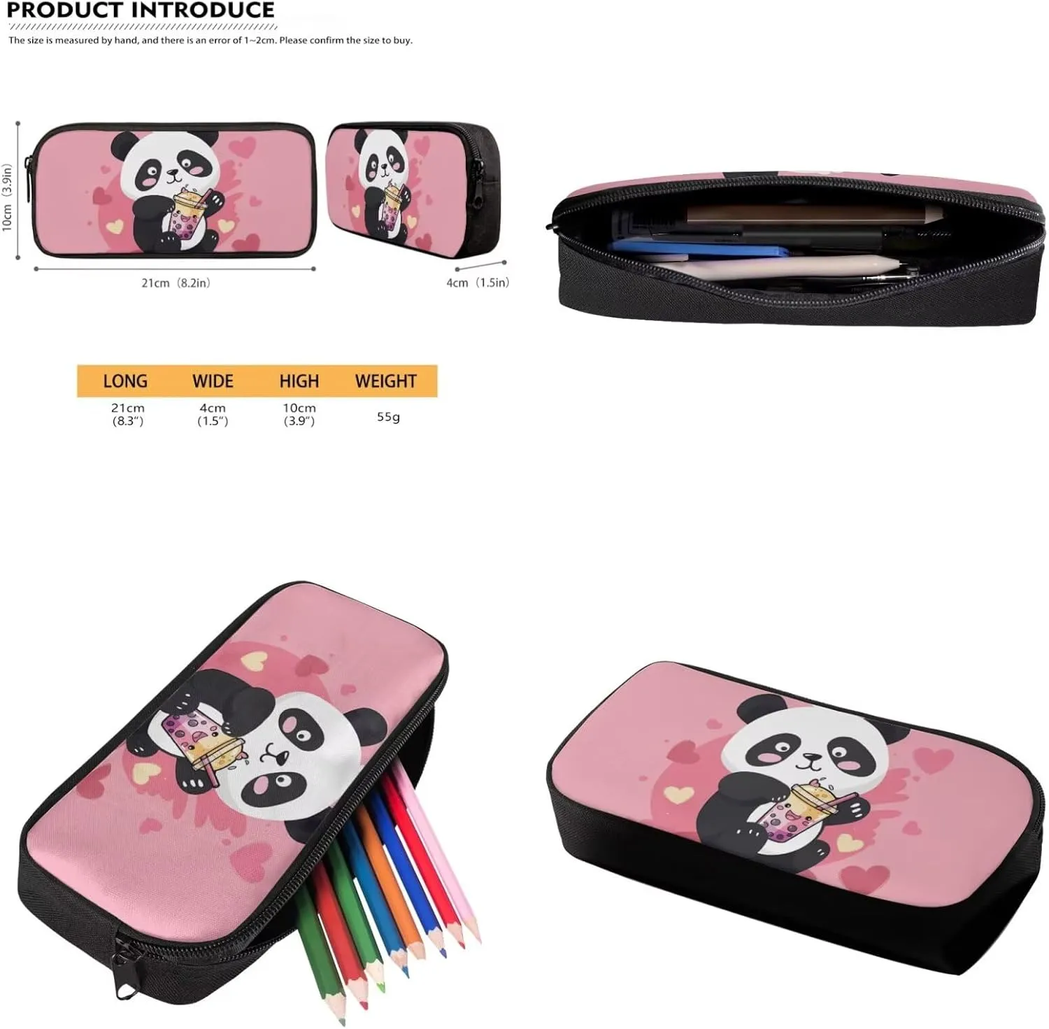 HUGS IDEA Cartoon Panda Backpack Set for Girls Bookbag and Lunch Box Set of 3 School Book Bags for Elementary School 17 inch Bookpack for Girls with Lunch Bag Pencil Case School Supplies