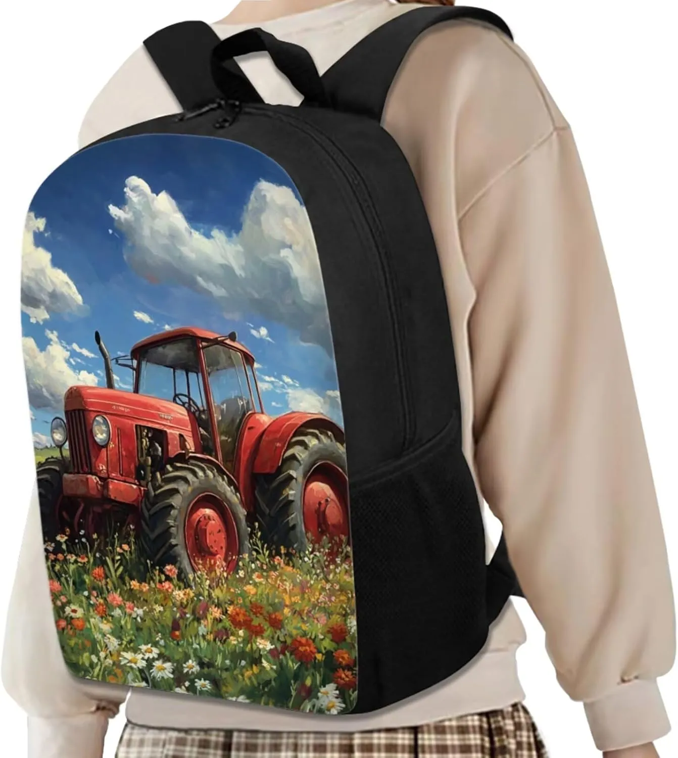 HUGS IDEA Cartoon Tractor Backpack for School Boys 3-5 Cute School Bookbag Set with Lunchbox 4 Pcs Kids Backpack Set for Boys Kindergarten Elementary School Bookbag Kids Travel Rucksack