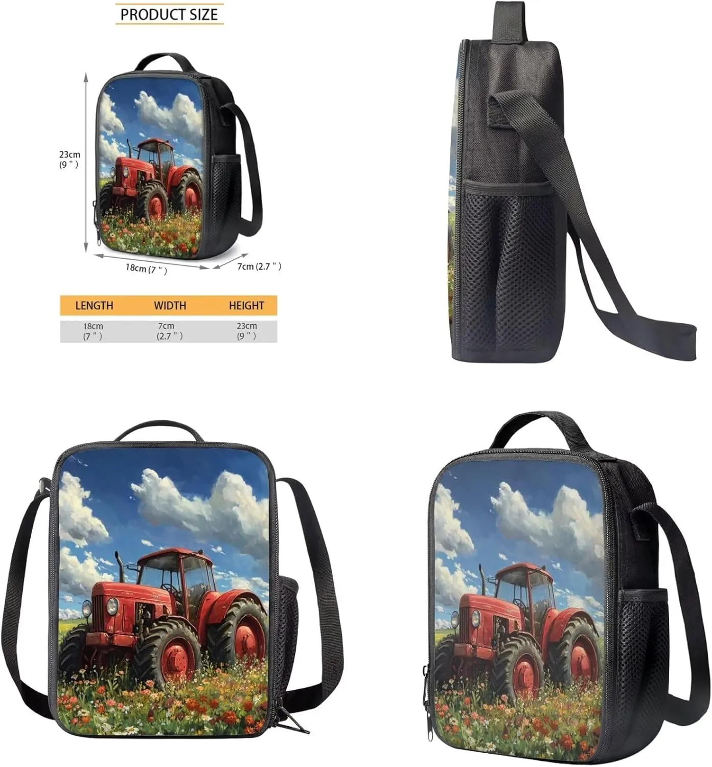 HUGS IDEA Cartoon Tractor Backpack for School Boys 3-5 Cute School Bookbag Set with Lunchbox 4 Pcs Kids Backpack Set for Boys Kindergarten Elementary School Bookbag Kids Travel Rucksack