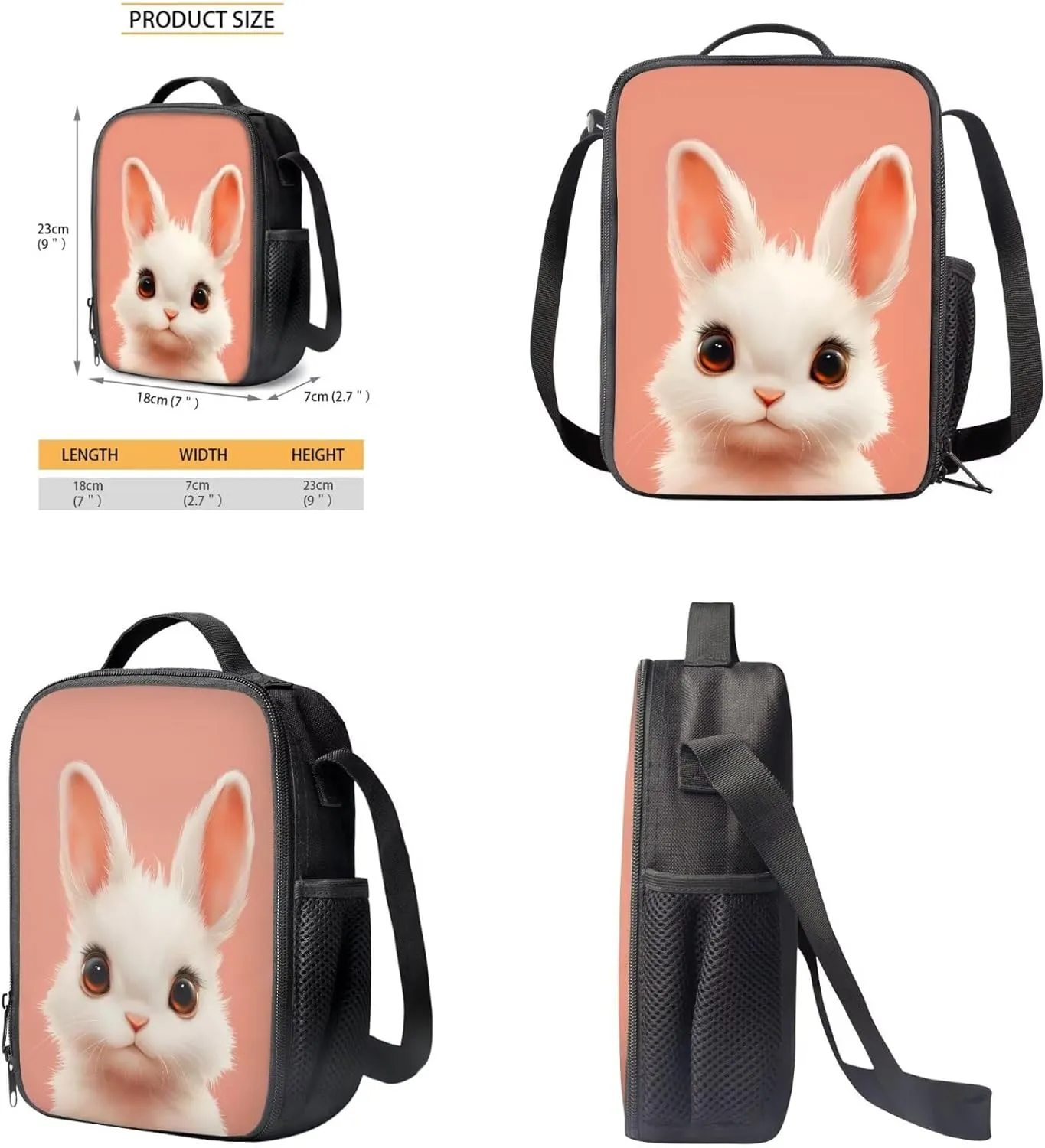 HUGS IDEA Cute Bunny Backpack with Lunch Box for Girls 6-8 Pink School Bookbags for 3rd Grade Girls Backpack and Lunch Bag Set 3Pcs Kids Elementary School Book Bag Kids Travel Daypack