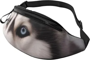 Husky Dog Printed Bumbag Waist Bag for Men Women Adjustable Belt Fanny Pack with Headphone Hole for Travel,Hiking,Sport,Cycling, Black, One Size, Hiking Backpack