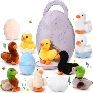 HyDren 13 Pcs Duck Stuffed Animals Gift Set for Kids Adults Small Cute Duckies Plush with Egg and Egg Bag Set Duck Toy for Baby Shower Birthday Party Classroom Prizes