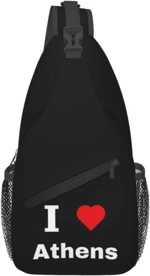 I Love Athens Crossbody Bags For Women Men Chest Backpack Gym Shoulder Bag Travel Outdoor Sports Casual Crossbody Bags