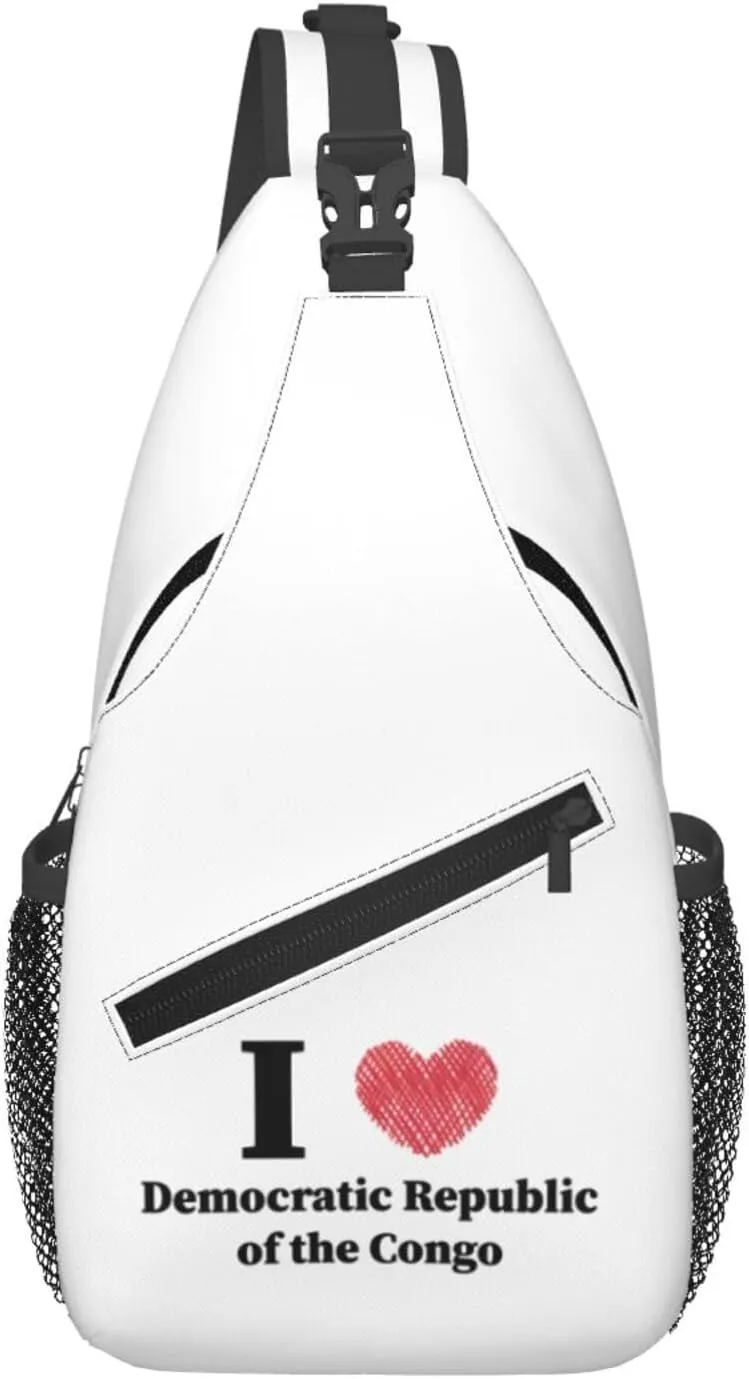 I Love Democratic Republic Of The Congo Crossbody Bags For Women Men Chest Backpack Gym Shoulder Bag Travel Outdoor Sports Casual Crossbody Bags