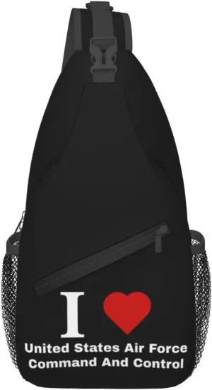 I love United States Air Force Command And Control Crossbody Bags For Women Men Chest Backpack Gym Shoulder Bag Travel Outdoor Sports Casual Crossbody Bags