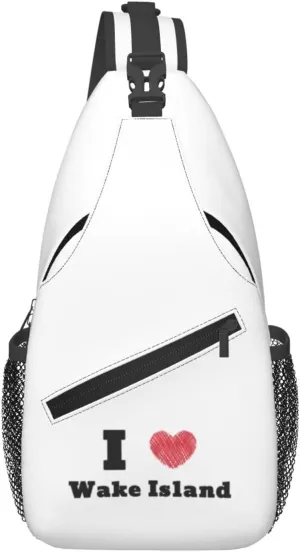 I Love Wake Island Crossbody Bags For Women Men Chest Backpack Gym Shoulder Bag Travel Outdoor Sports Casual Crossbody Bags