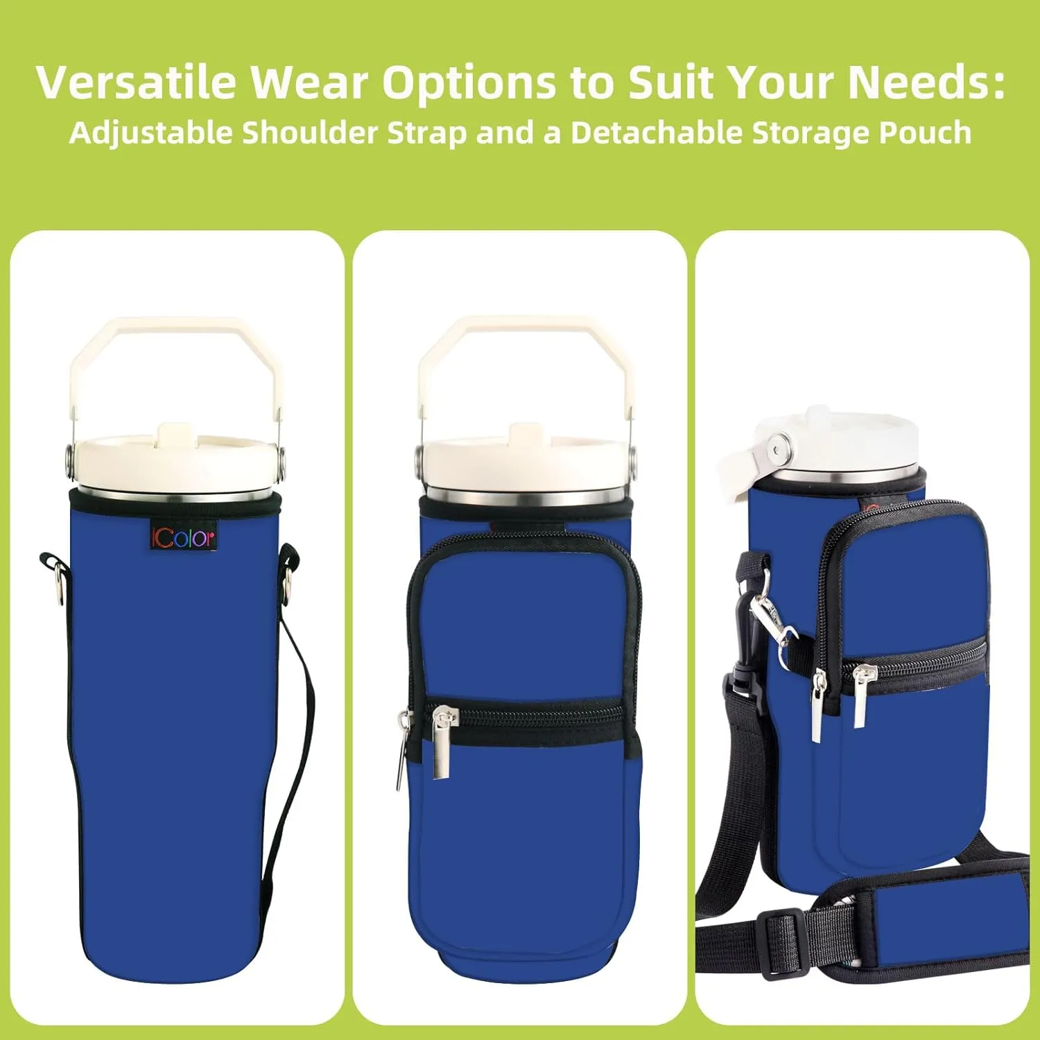 icolor Water Bottle Carrier Bag for Stanley IceFlow Flip Straw Tumbler 20/30oz Stanley IceFlow Mug Carrying Holder Neoprene Sleeve Stanley Cup Accessories Pouch Crossbody Sling for Travel Fitness