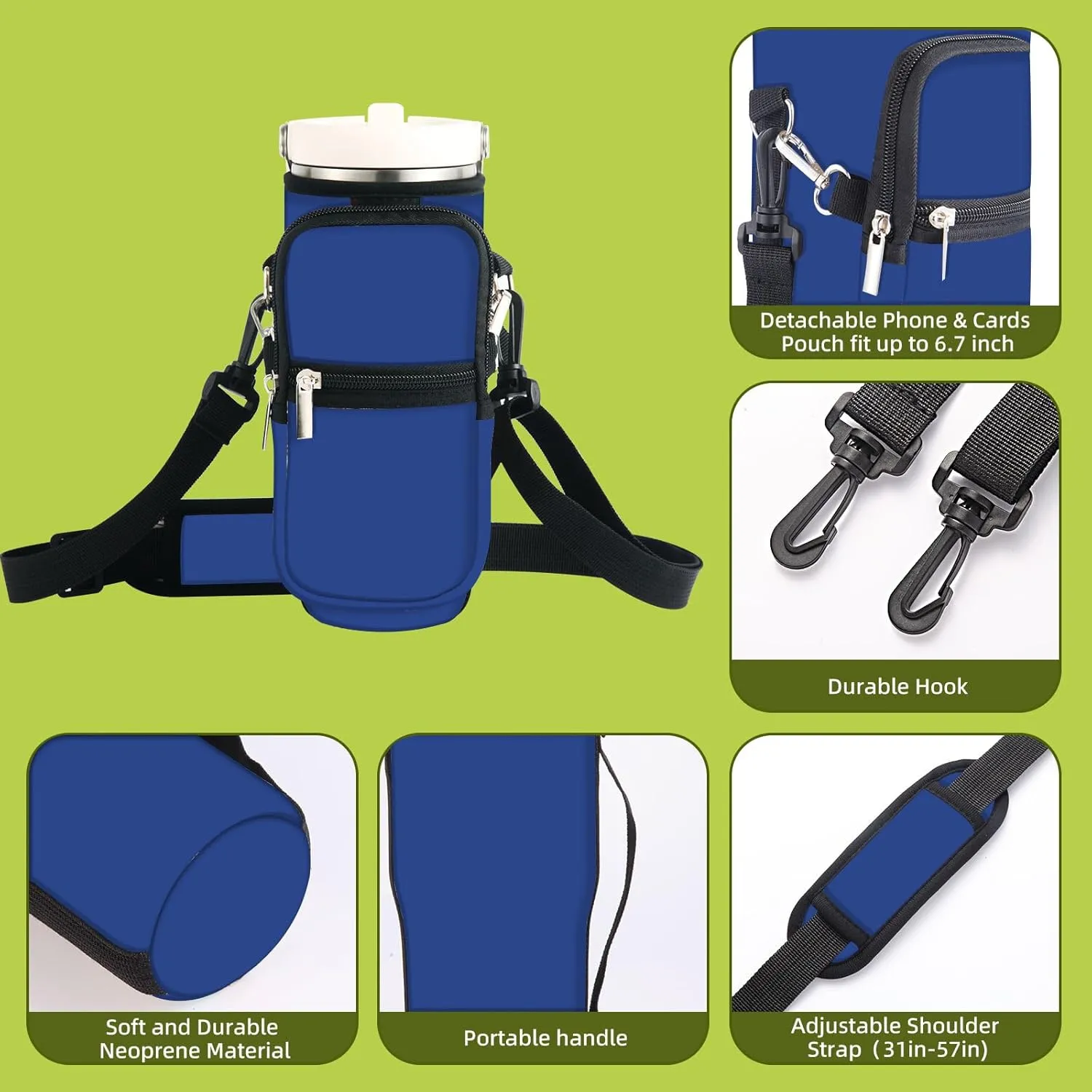 icolor Water Bottle Carrier Bag for Stanley IceFlow Flip Straw Tumbler 20/30oz Stanley IceFlow Mug Carrying Holder Neoprene Sleeve Stanley Cup Accessories Pouch Crossbody Sling for Travel Fitness