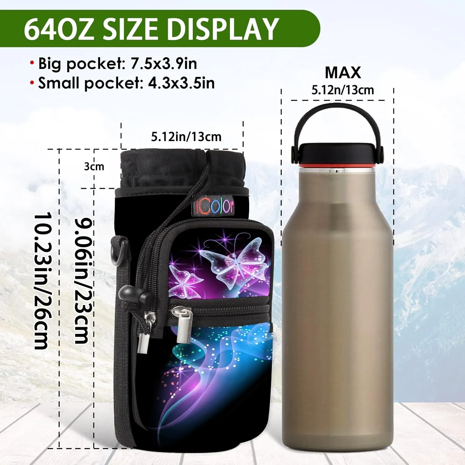 icolor Water Bottle Carrier Bag with Strap 25/32/40 oz Crossbody Bottle Holder with Phone Pocket Sling Sleeve Insulated Neoprene Water Bottle Pouch for Walking Travelling