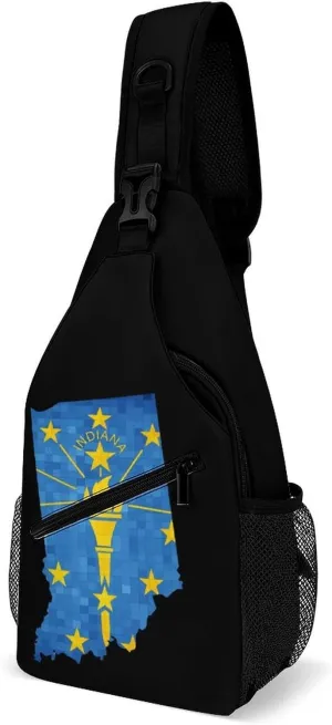 Indiana State Map Crossbody Sling Bag for Men Women Lightweight Chest Bag Sling Backpack for Hiking Travel