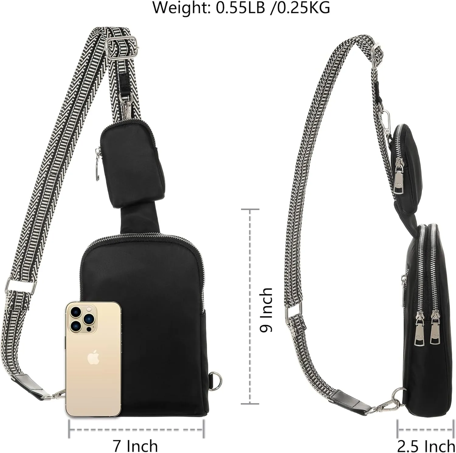 INICAT Nylon Small Crossbody Bags for Women 1L Sling Bag for Men Shoulder Bag Fanny Pack Travel Essentials