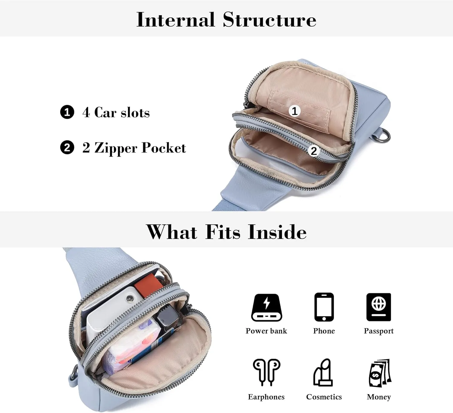 INICAT Sling Bag for Women Touchscreen Small Crossbody Cell Phone Purse Fanny Pack