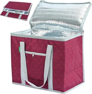 Insulated Grocery Bags Reusable Shopping Tote Cooler Bag With Zippered Top, Large Square Stand Up Food Carrier Delivery For Groceries Thermal Hot Or Cold Frozen Foods For Camping Travel 1Pack