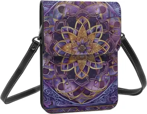 Irish design celtic knot good luck purple crossbody cell phone purse for womens lightweight small soft leather fashion travel wallet with adjustable strap