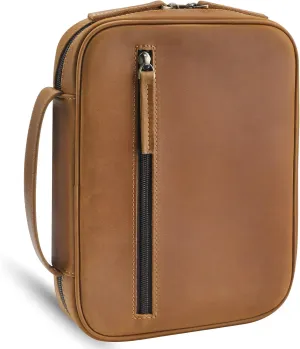 Jack&Chris Full Grain Leather Bible Covers, Church Bag Bible Protective Book Holder, Large Bible Cover for Men Women, Bible Carrying Case Folder Organizer with Handle, Christian Art Gifts, Brown