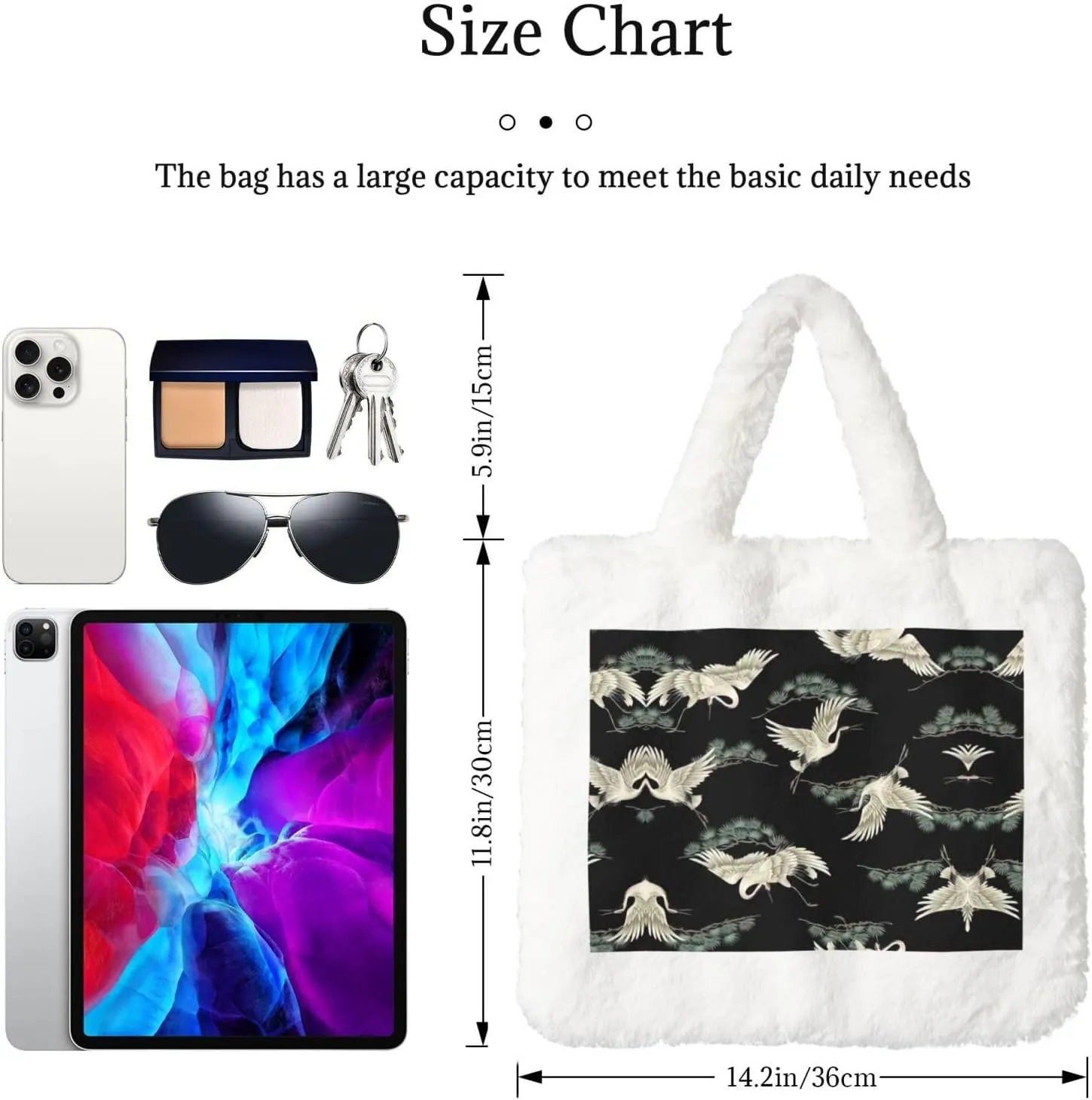Japanese Crane & Pine Printing Soft Plush Handbag For Womens Tote Bag For Women,Women Satchel Bags Wallet Purse For Gifts