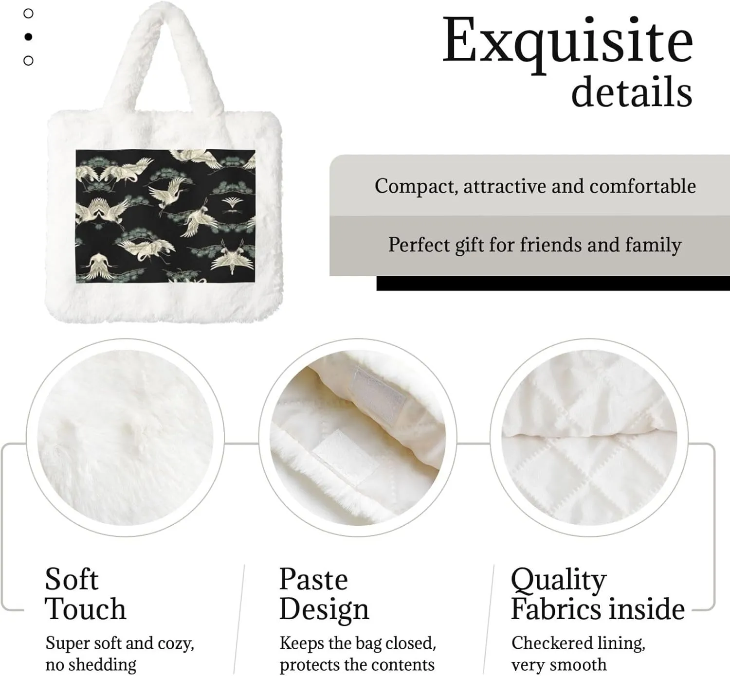 Japanese Crane & Pine Printing Soft Plush Handbag For Womens Tote Bag For Women,Women Satchel Bags Wallet Purse For Gifts