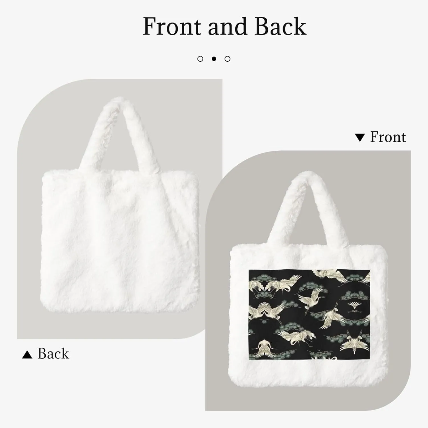 Japanese Crane & Pine Printing Soft Plush Handbag For Womens Tote Bag For Women,Women Satchel Bags Wallet Purse For Gifts