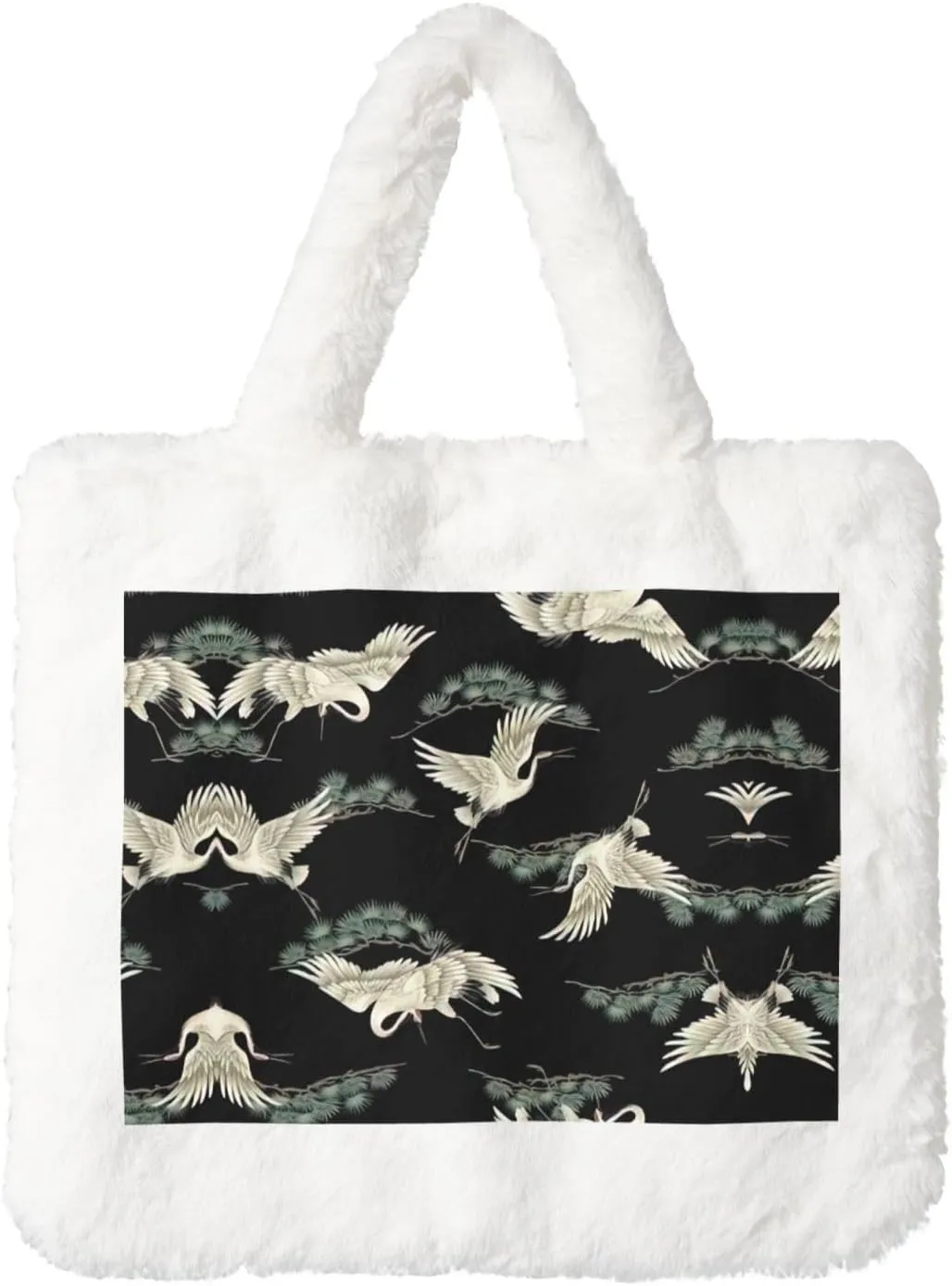 Japanese Crane & Pine Printing Soft Plush Handbag For Womens Tote Bag For Women,Women Satchel Bags Wallet Purse For Gifts