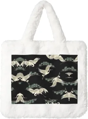 Japanese Crane & Pine Printing Soft Plush Handbag For Womens Tote Bag For Women,Women Satchel Bags Wallet Purse For Gifts