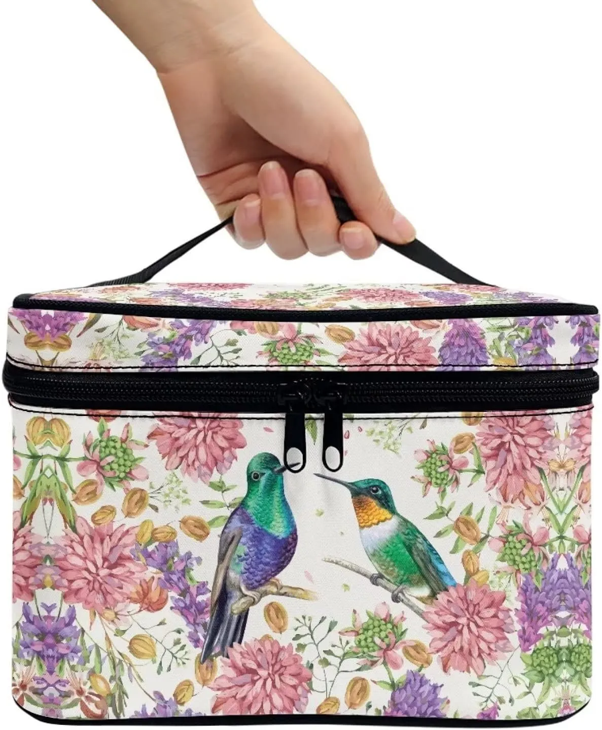 JEOCODY Hummingbird Cosmetic Bag Makeup Bag Portable Travel Cosmetic Bag for Women Tie Dye Print Travel Makeup Bag with Handle Makeup Bags for Women Cosmetic Bag Portable Travel Case