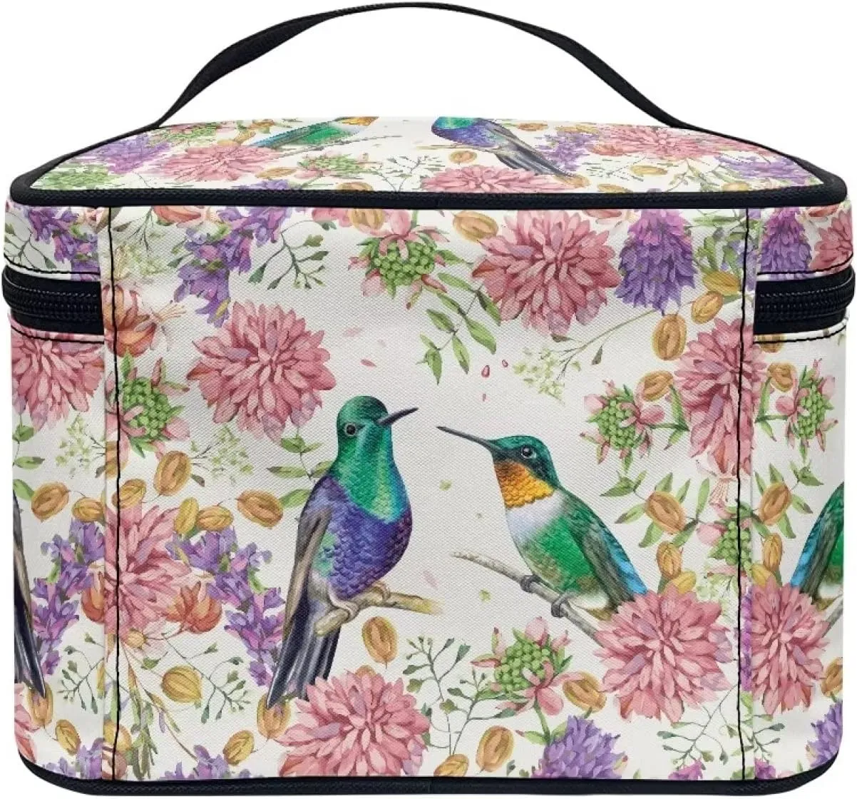 JEOCODY Hummingbird Cosmetic Bag Makeup Bag Portable Travel Cosmetic Bag for Women Tie Dye Print Travel Makeup Bag with Handle Makeup Bags for Women Cosmetic Bag Portable Travel Case