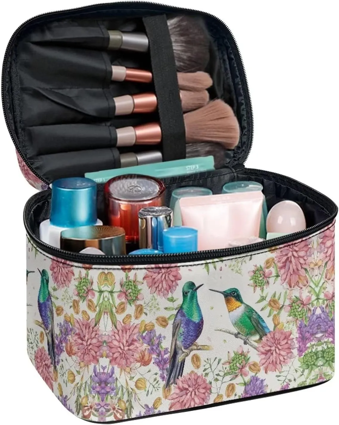 JEOCODY Hummingbird Cosmetic Bag Makeup Bag Portable Travel Cosmetic Bag for Women Tie Dye Print Travel Makeup Bag with Handle Makeup Bags for Women Cosmetic Bag Portable Travel Case