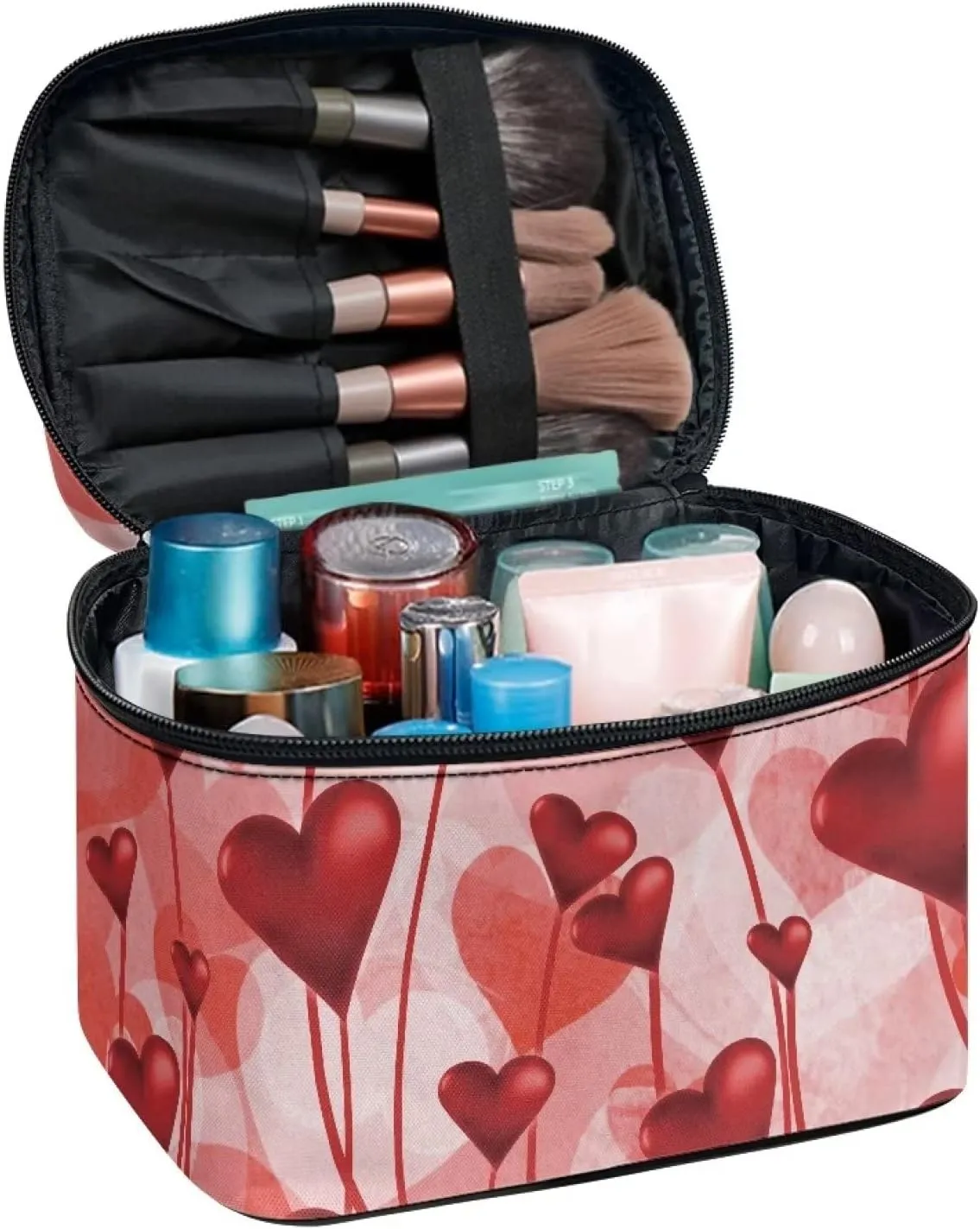 JEOCODY Valentine Heart Cosmetic Bag Portable Makeup Pouch with Handle Multifunction Travel Makeup Train Case for Women Cosmetic Bag Portable Travel Case Waterproof and Durable