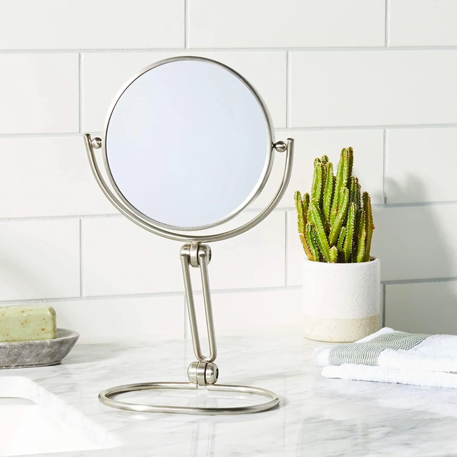 JERDON Folding Travel Makeup Vanity Mirror - Portable 6” Diameter with 10X-1X Magnification – Travel Storage Bag Included - Model MC450N