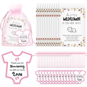 Jetec 100 Sets Baby Shower Favors Gift Baby in Bloom Baby Shower 100 Wildflower Kraft Seed Packets 100 Baby Shower Favor Tags 100 Organza Bag Self Adhesive Seed Envelopes, No Seeds (Pink)