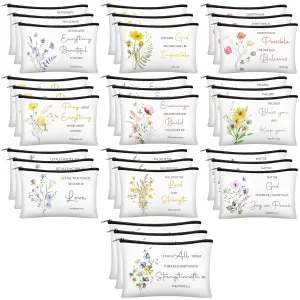 Jetec 30 Pcs Christian Gift for Women Religious Mother's Day Gifts Cosmetic Bags Inspirational Bible Verse Pencil Pouch Makeup Bags with Zipper for Travel Women Mother Sister(Flower Style)