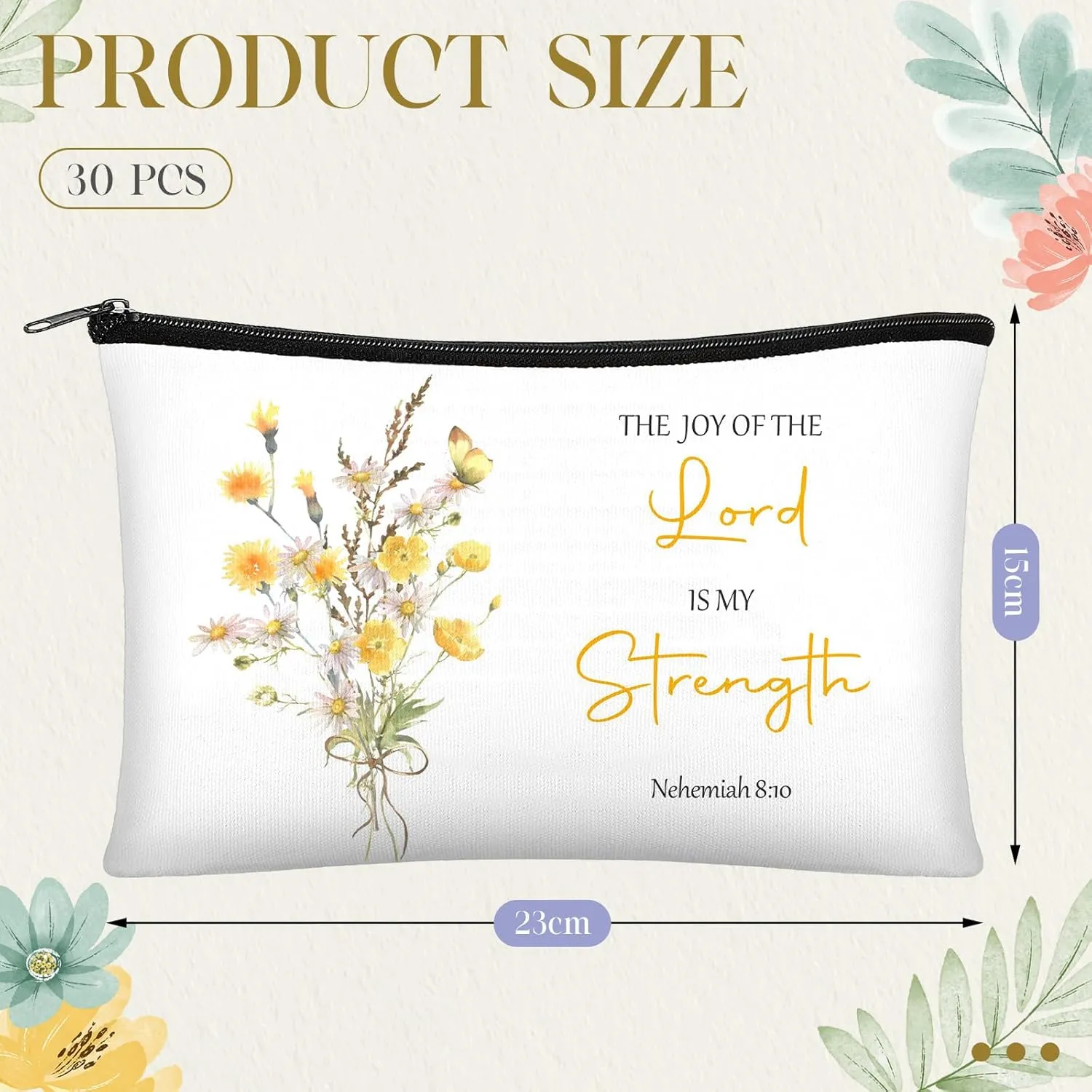 Jetec 30 Pcs Christian Gift for Women Religious Mother's Day Gifts Cosmetic Bags Inspirational Bible Verse Pencil Pouch Makeup Bags with Zipper for Travel Women Mother Sister(Flower Style)