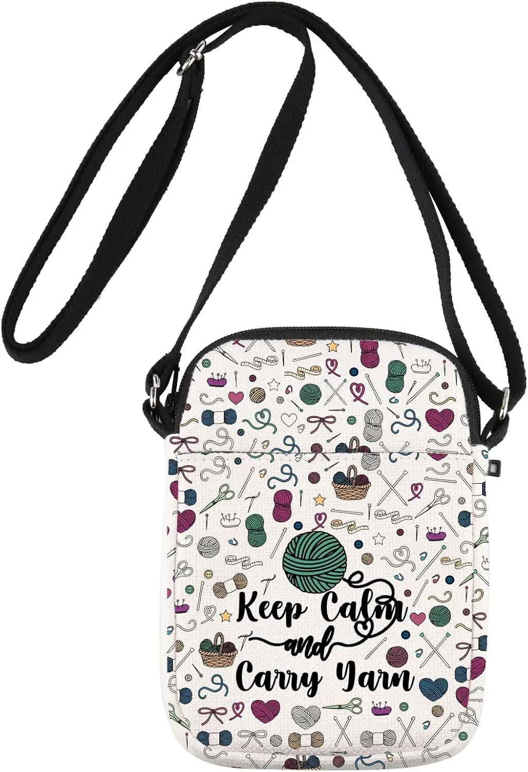 JNIAP Crochet Crossbody Bag Crocheter Gift Yarn Lover Gift Keep Calm And Carry Yarn Crochet Shoulder Bag