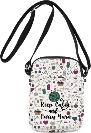 JNIAP Crochet Crossbody Bag Crocheter Gift Yarn Lover Gift Keep Calm And Carry Yarn Crochet Shoulder Bag
