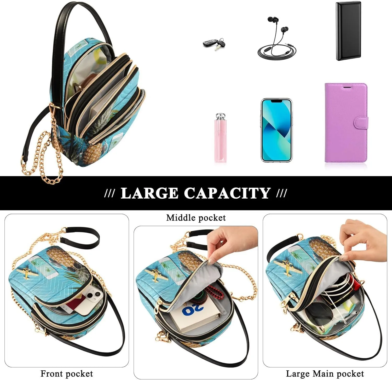 Joisal Starry Night Village Crossbody Bags, Women's Purses and Handbags Triple Zip Women Shoulder Bag