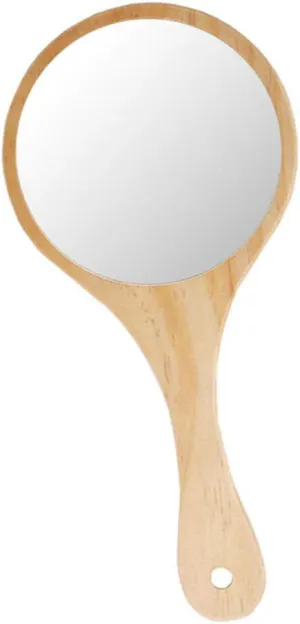 Jojomis 7xPortable Hand Cosmetic Mirror Made of Wood with Handle for Traveling Home Wood Travel