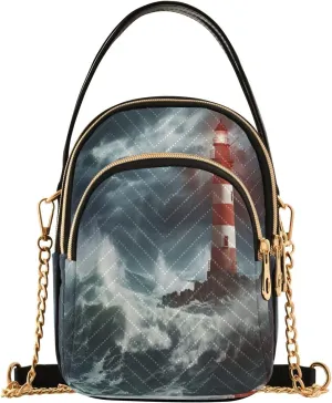 Joko Ivery Lighthouse Stormy Sea Multi Pockets Crossbody Bags for Women Zip Cell Phone Purse Wallet Bag with Detachable Shoulder Strap Shoulder Purse for Women Girls Trendy Shopping Traveling Gift