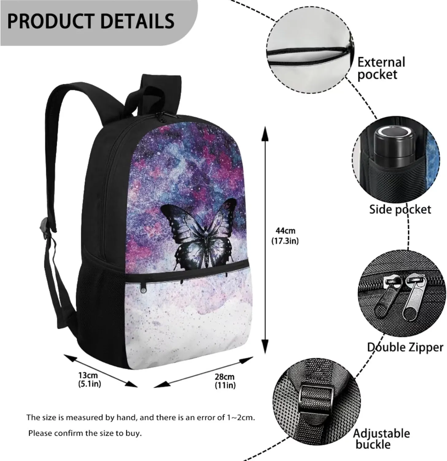 JoyLamoria Bling Butterfly 3pcs Backpack Messenger Bag Crossbody Lunch Case Lunch Bag Pencil Bag with Pocket