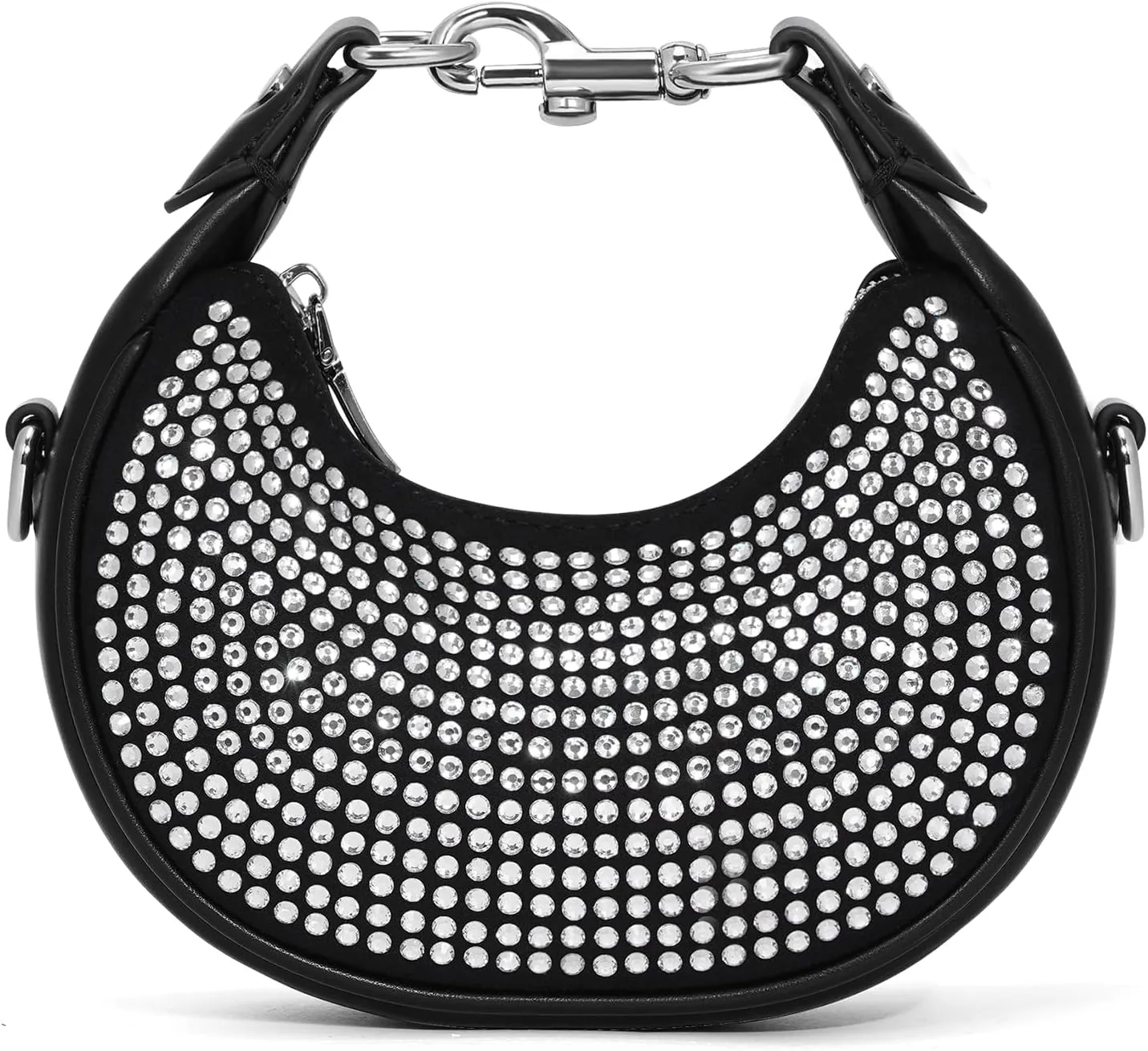 JQWSVE Small Top Handle Bags for Women Rhinestone Mini Purses Ladies Handbags Trendy Crescent Mini Crossbody Purse