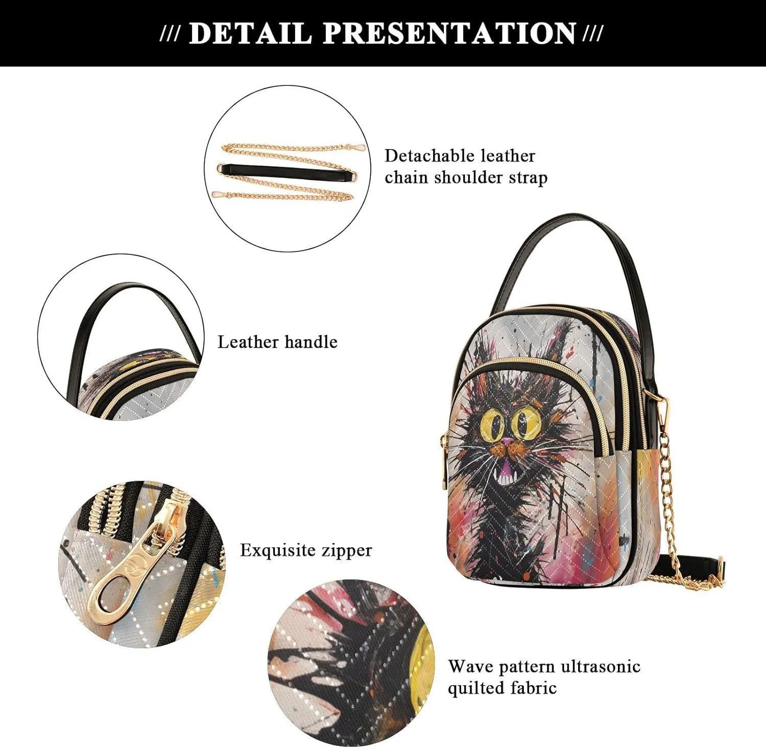 JSTEL Small Crossbody Bag for Women with Compartments,Long Gold Chain Crossbody Purse Polyester Phone Purse Wallet