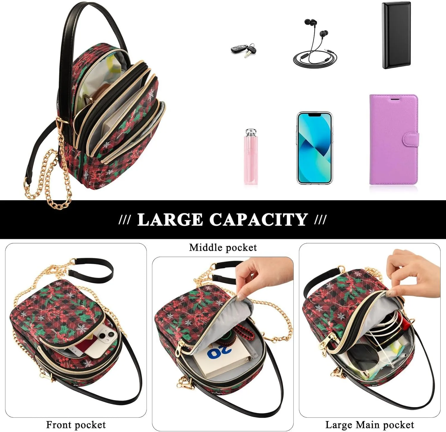 JSTEL Small Crossbody Bag for Women with Compartments,Long Strap Crossbody Purse Polyester Phone Purse Wallet