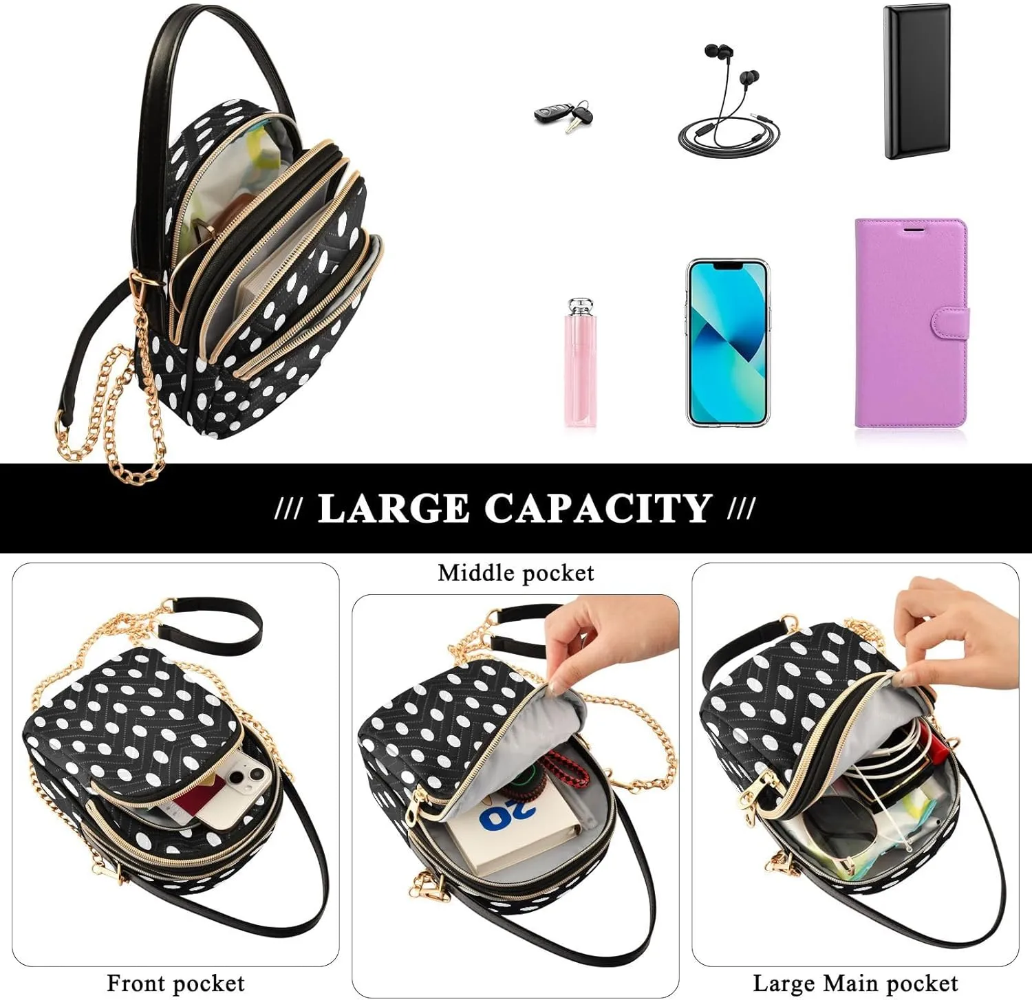 JSTEL Small Crossbody Bag for Women with Compartments,Long Strap Crossbody Purse Polyester Phone Purse Wallet